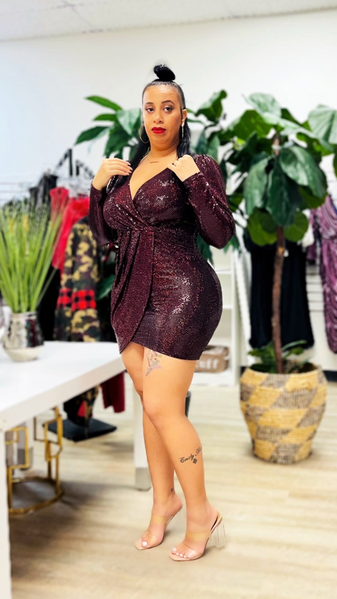 Burgundy sequin dress plus size best sale